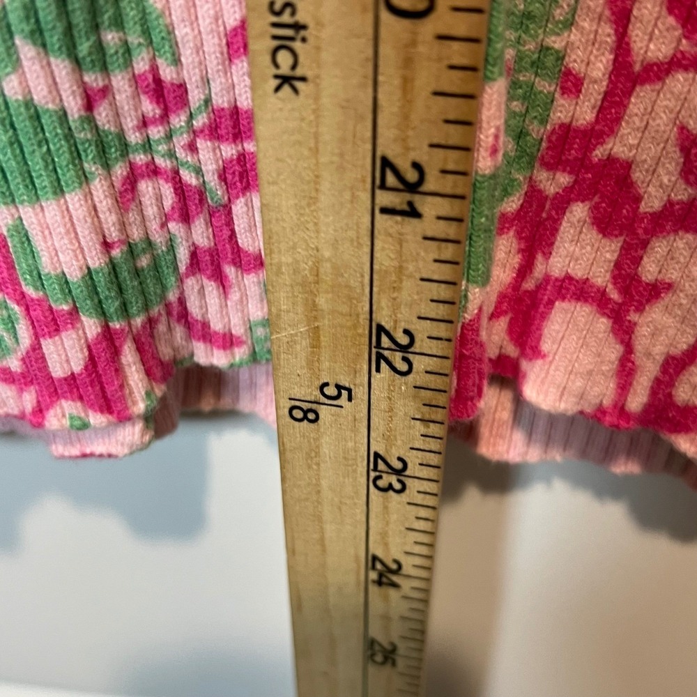 LL Bean Lobster Crab Print Cardigan Sweater Pink Green Cotton Size‎ M Coastal - Picture 5 of 7